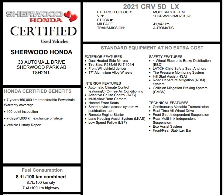 2021 Honda CR-V LX AWD | REMOTE START | HEATED SEATS | CARPLAY