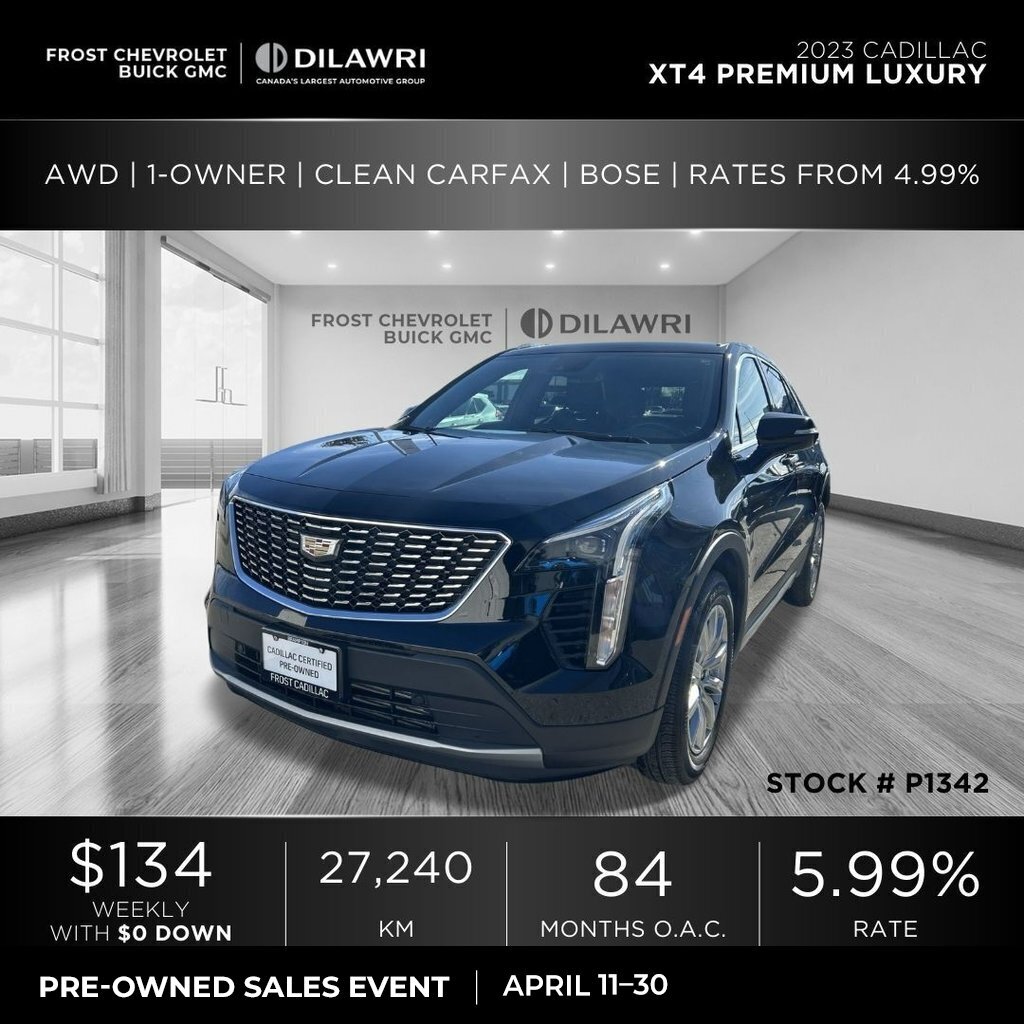 2023 Cadillac XT4 Premium Luxury AWD 1-Owner | Clean CarFax | Bose |