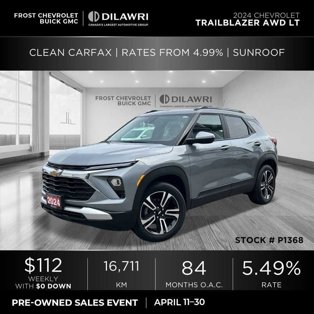 2024 Chevrolet TrailBlazer AWD LT Clean CarFax | Rates from 4.99% | Sunroof |