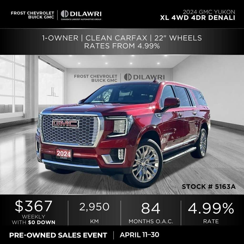 2024 GMC Yukon XL 4WD 4dr Denali 1-Owner | Clean CarFax | 22 Wheels 