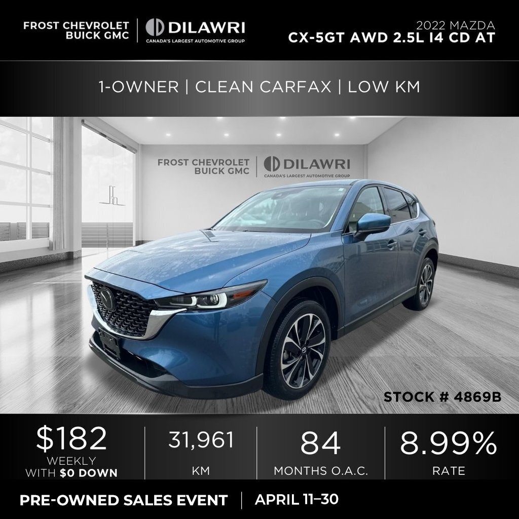 2022 Mazda CX-5 GT AWD 2.5L I4 CD at 1-Owner | Clean CarFax | Low 