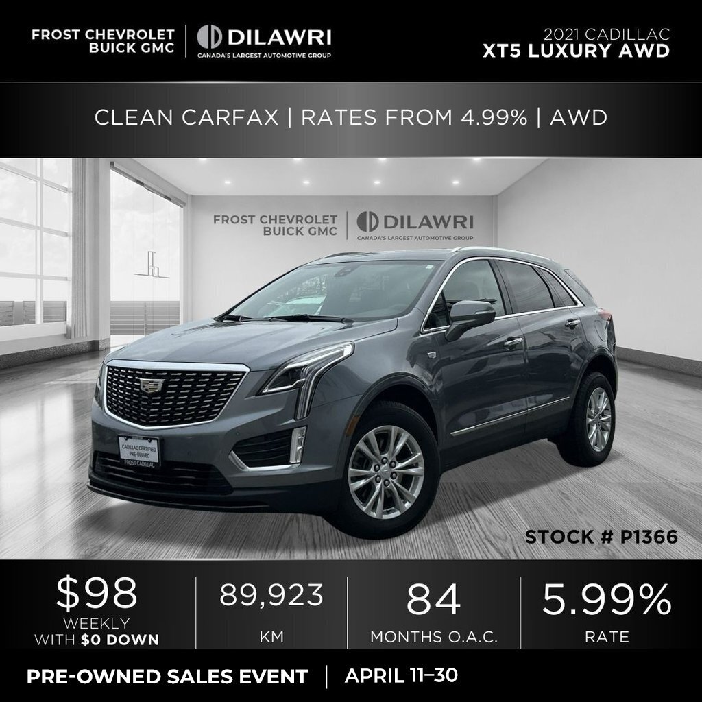 2021 Cadillac XT5 Luxury AWD Clean CarFax | Rates from 4.99% | AWD
