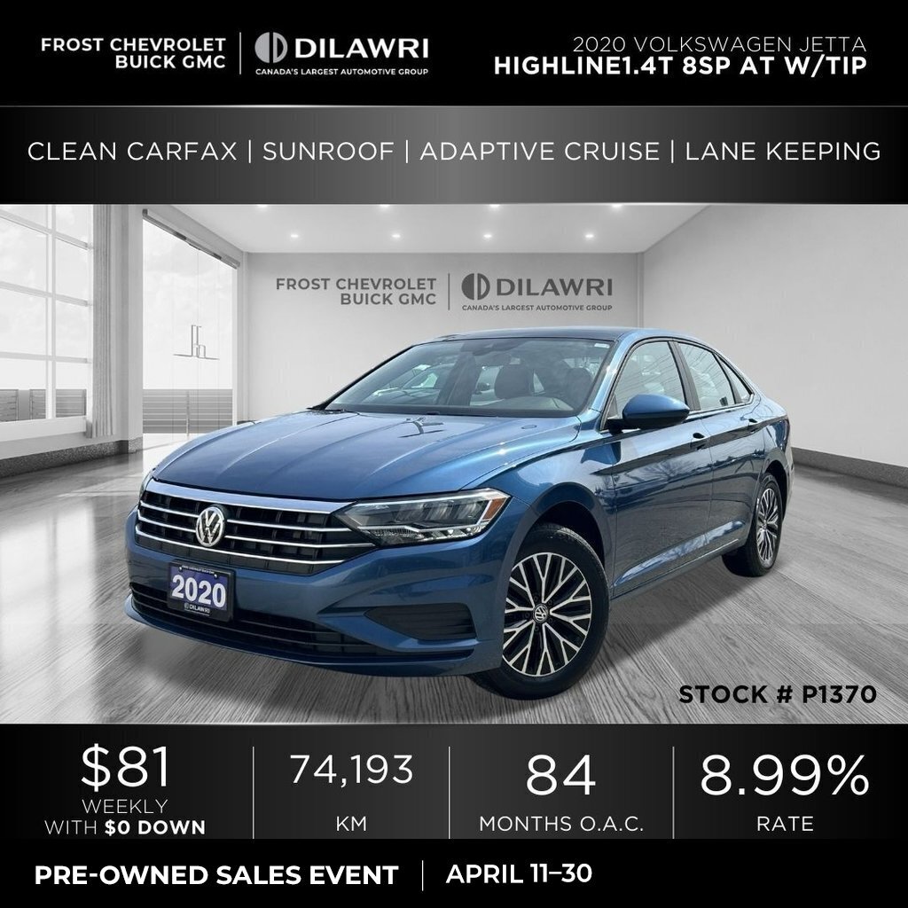 2020 Volkswagen Jetta Highline 1.4T 8sp at w/Tip Clean CarFax | Sunroof 