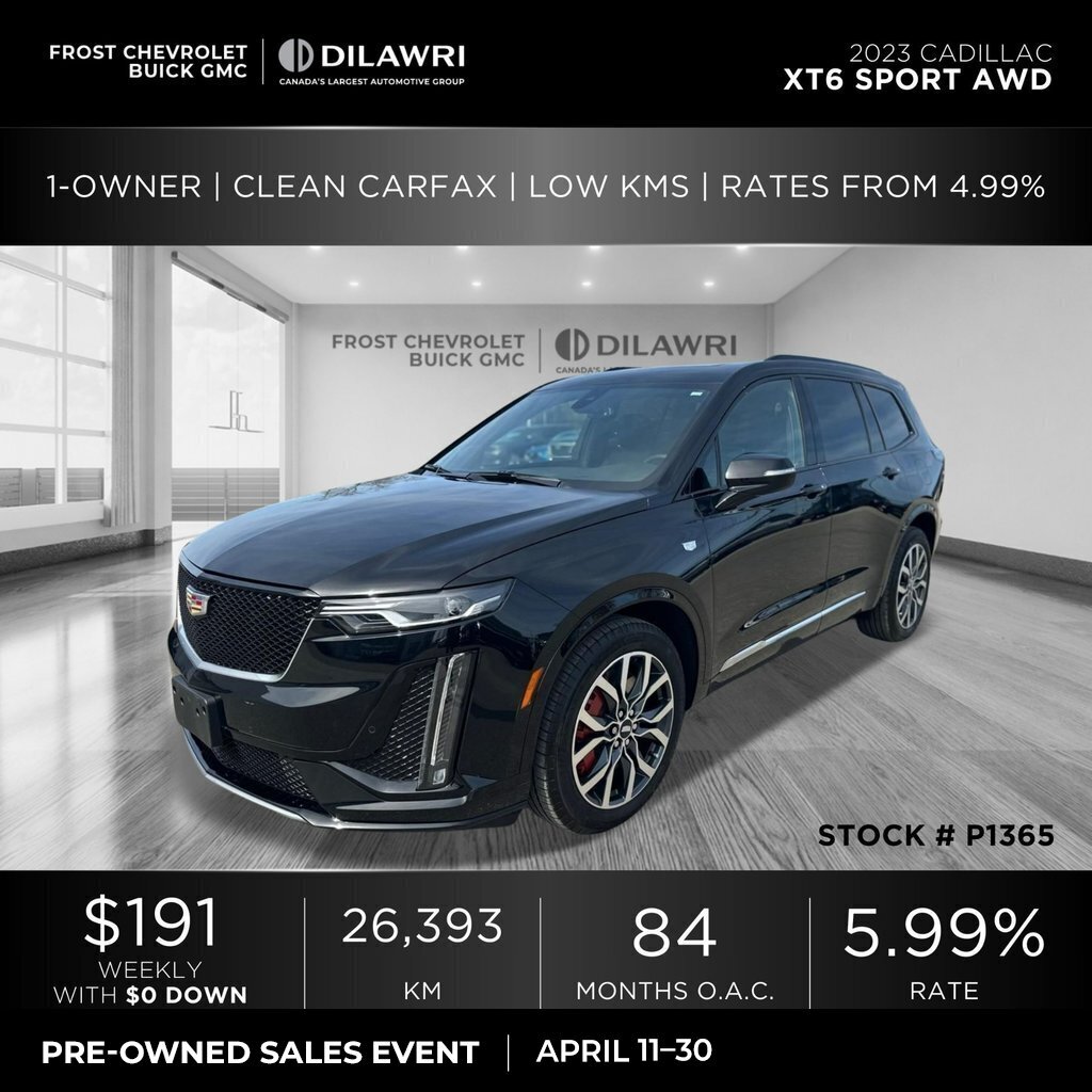 2023 Cadillac XT6 Sport AWD 1-Owner | Clean CarFax | Low KMS | Rates
