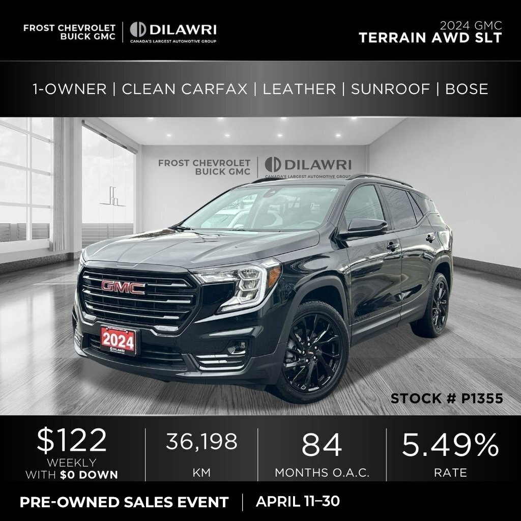 2024 GMC Terrain AWD SLT 1-Owner | Clean CarFax | Leather | Sunroof