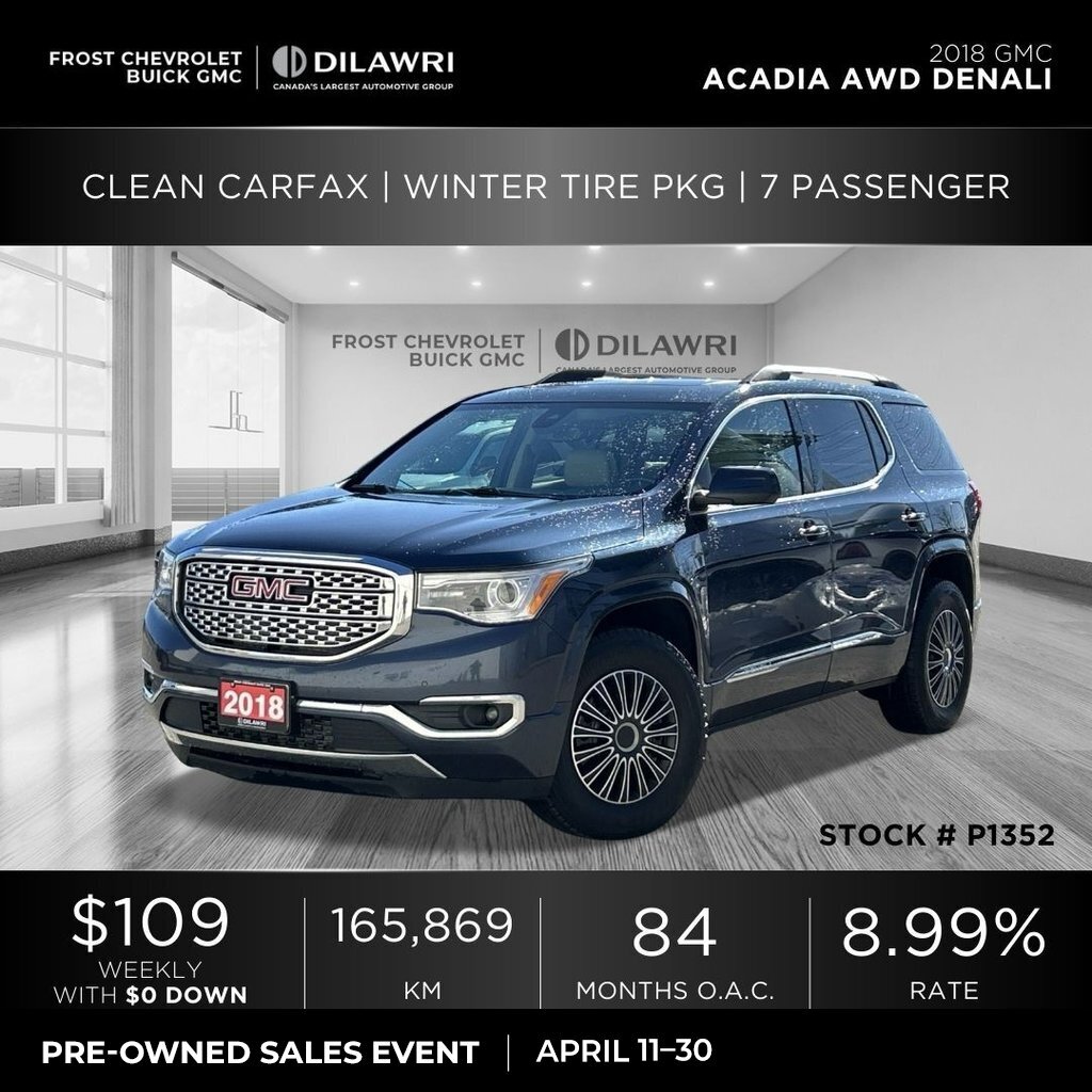 2018 GMC Acadia AWD Denali Clean CarFax | Winter Tire PKG | 7 Pass