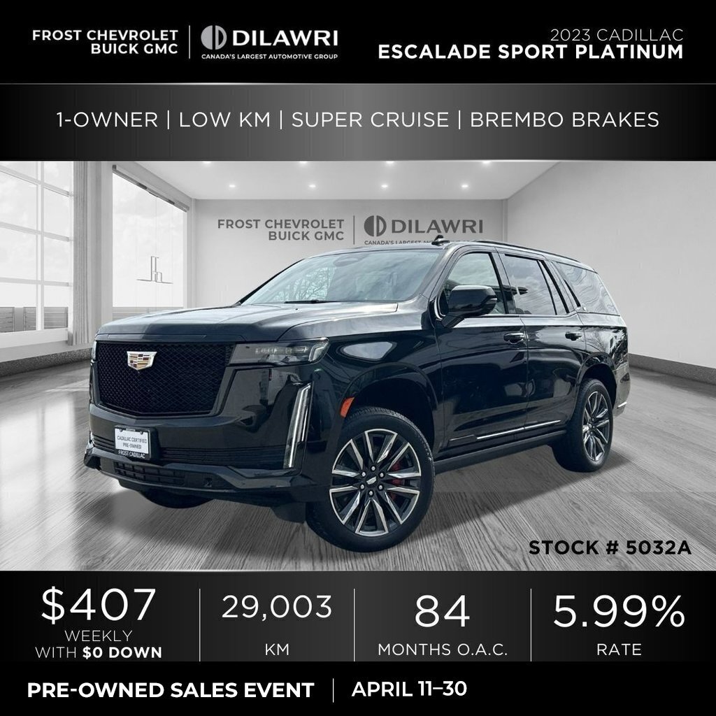 2023 Cadillac Escalade Sport Platinum 1-Owner | Low KM | Super Cruise | B