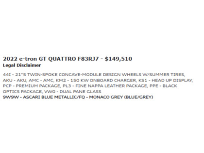 used 2022 Audi e-tron GT car, priced at $66,900