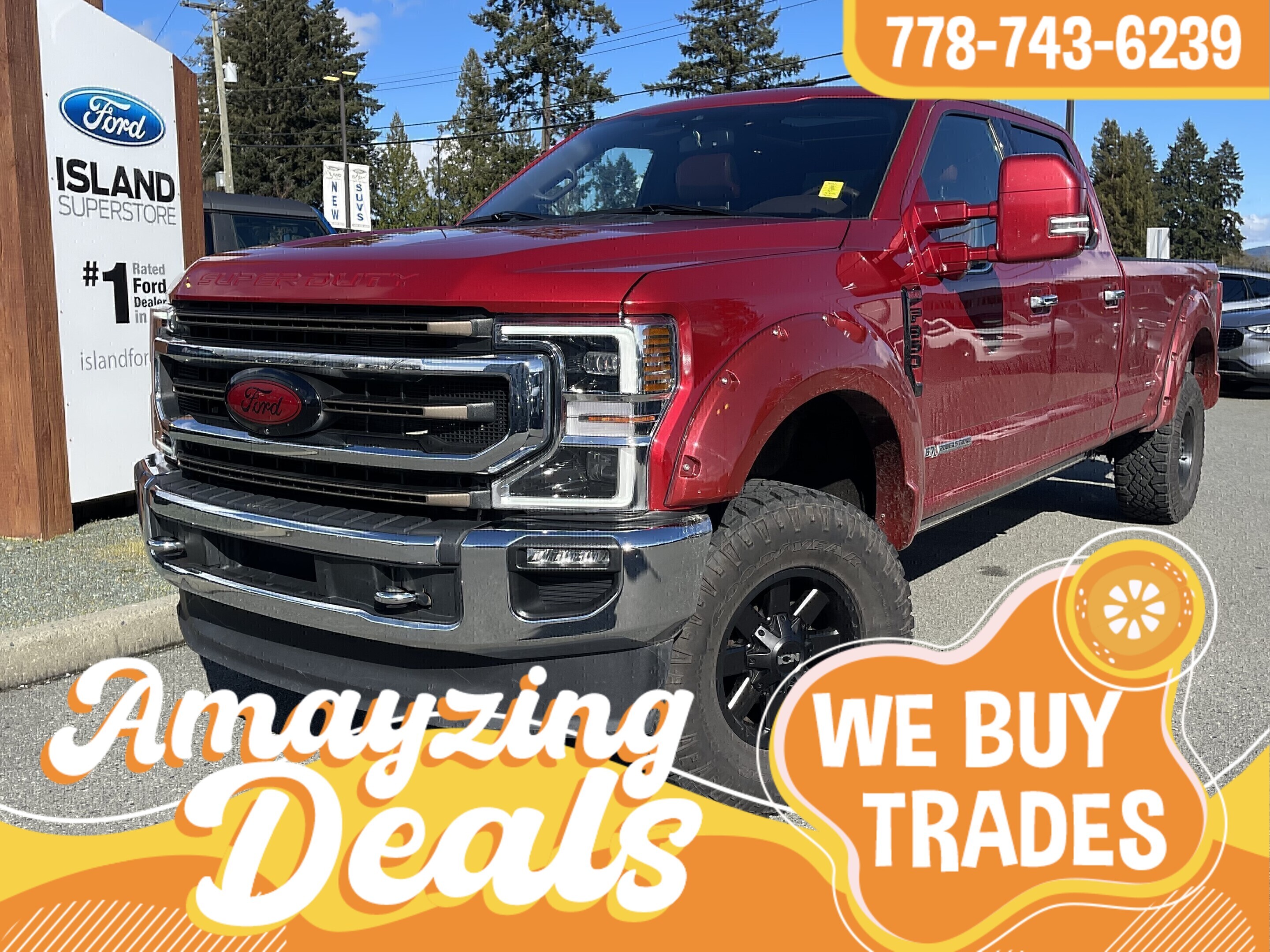 Red 2021 Ford F-350 Super Duty King Ranch Crew Cab 4WD Pickup Truck Four-Wheel Drive Automatic