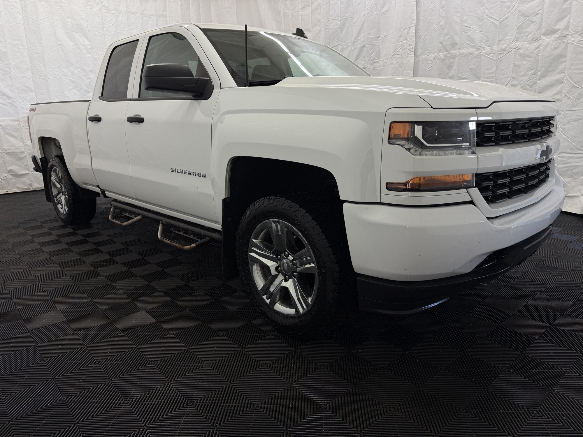 White 2019 Chevrolet Silverado 1500 Custom Double Cab 4WD Pickup Truck Four-Wheel Drive 6-Speed Automatic
