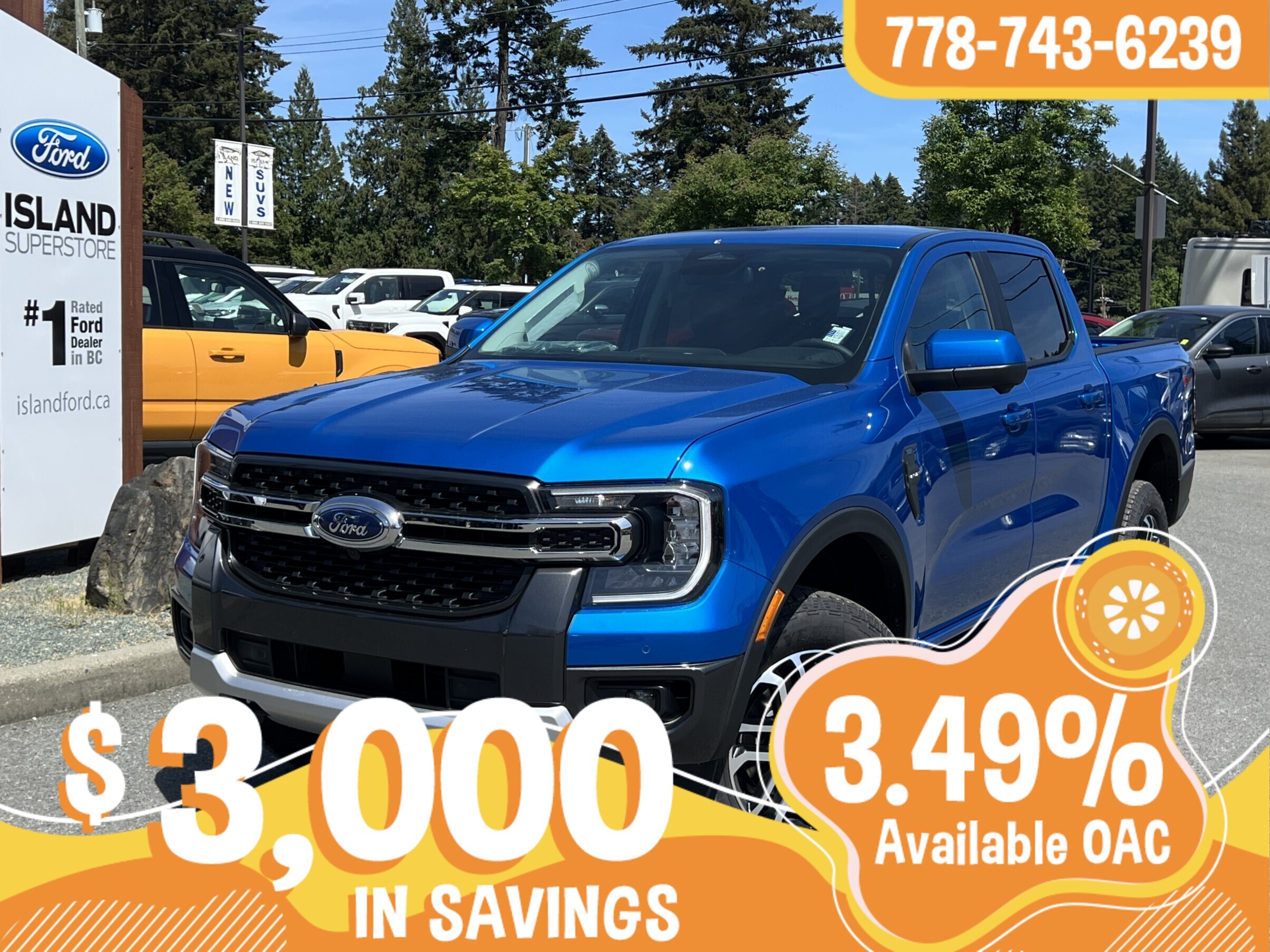 Blue 2026 Ford Ranger Lariat SuperCrew 4WD Pickup Truck Four-Wheel Drive Automatic