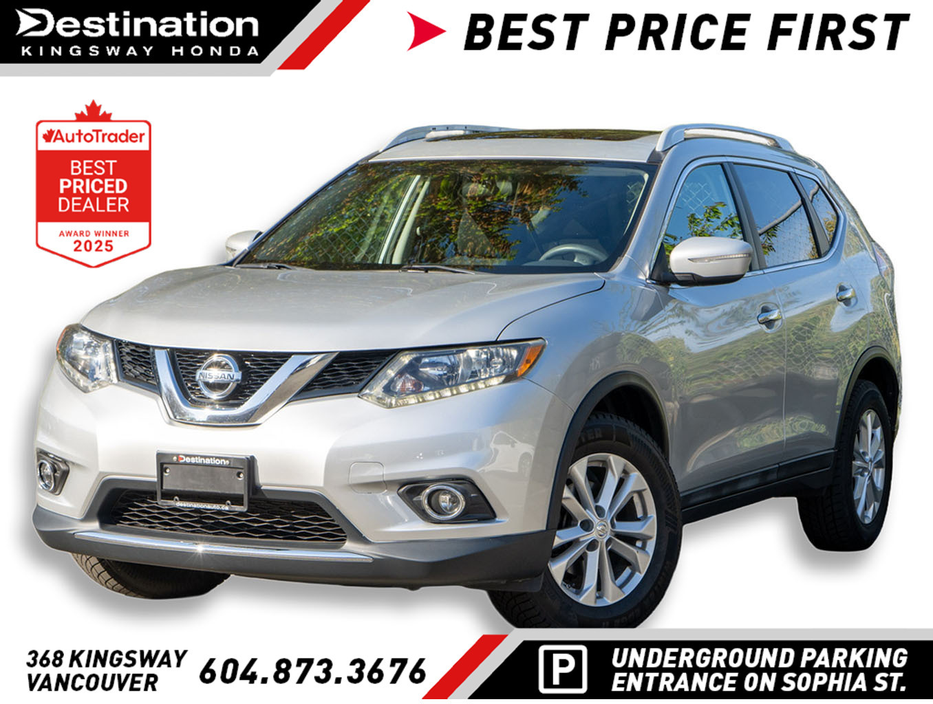 Silver 2015 Nissan Rogue SV AWD SUV / Crossover All-Wheel Drive Automatic
