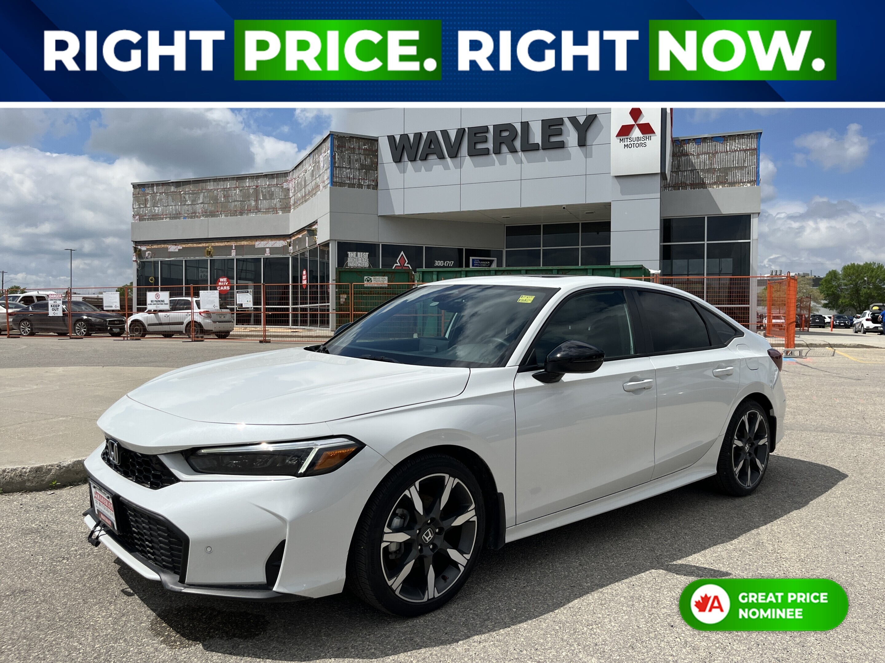 White 2025 Honda Civic Hybrid Sport Touring Sedan FWD Sedan Front-Wheel Drive Continuously Variable Transmission