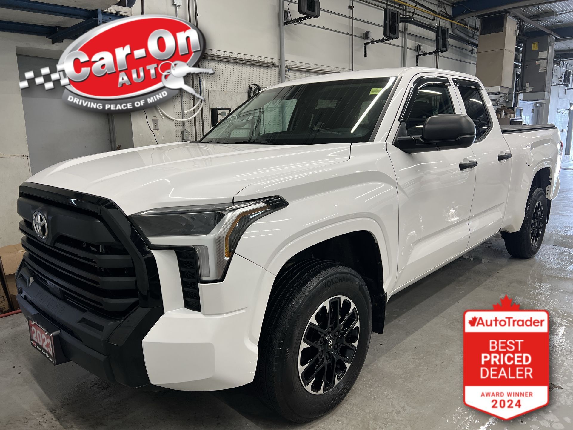 White 2023 Toyota Tundra SR Double Cab 4WD Pickup Truck Four-Wheel Drive Automatic