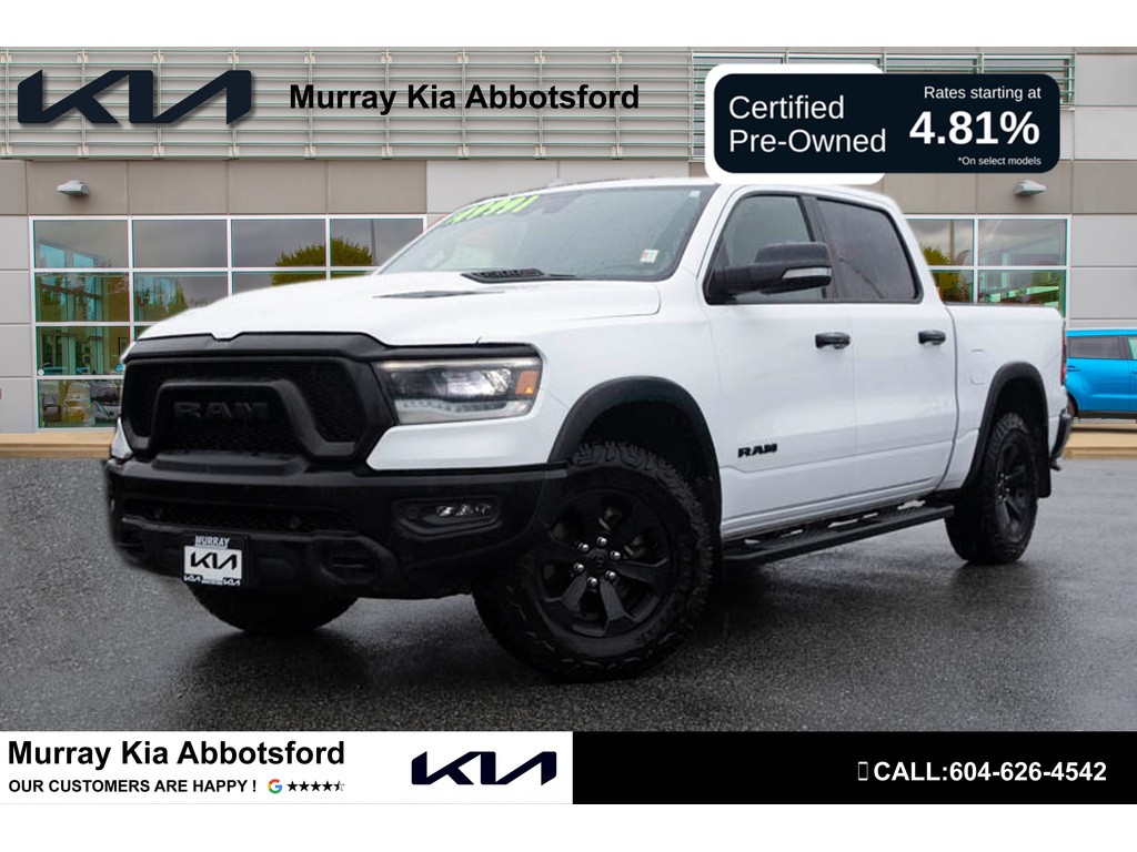 Bright White 2022 RAM 1500 Rebel Crew Cab 4WD Pickup Truck Four-Wheel Drive 8-Speed Automatic