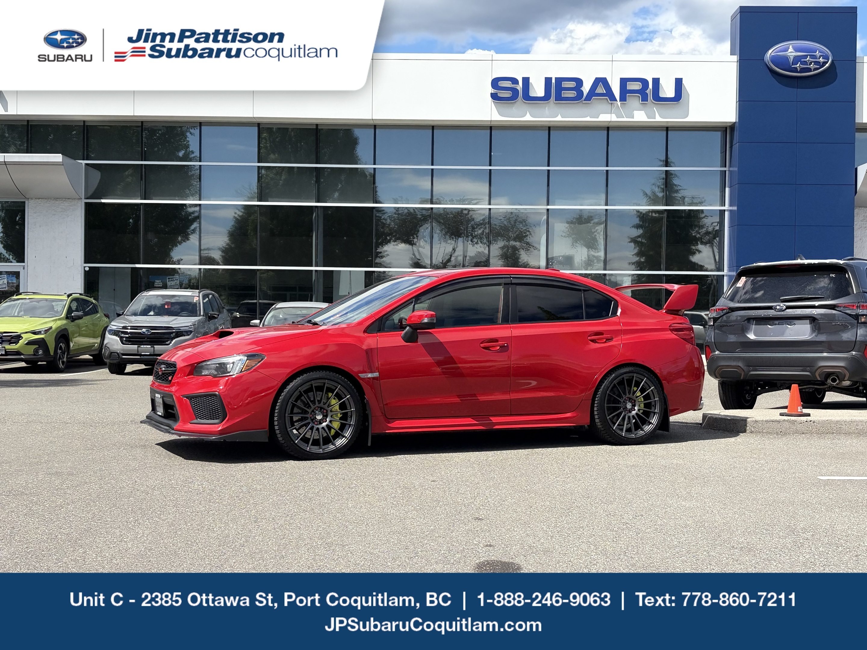 Red 2019 Subaru WRX STI Sport-tech AWD with Lip Spoiler Sedan 6-Speed Manual