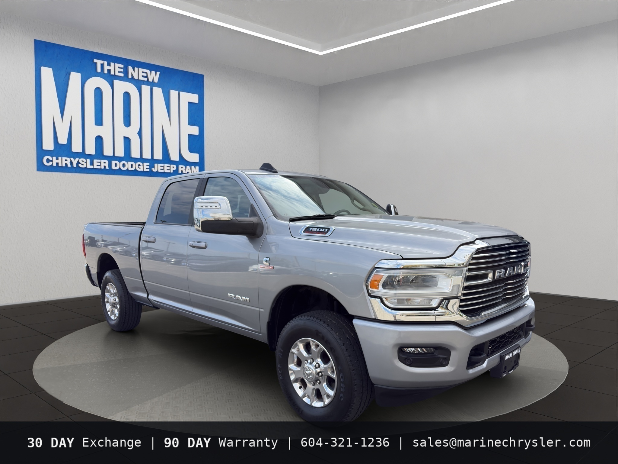 Silver 2023 RAM 3500 Laramie Crew Cab 4WD Pickup Truck Four-Wheel Drive Automatic