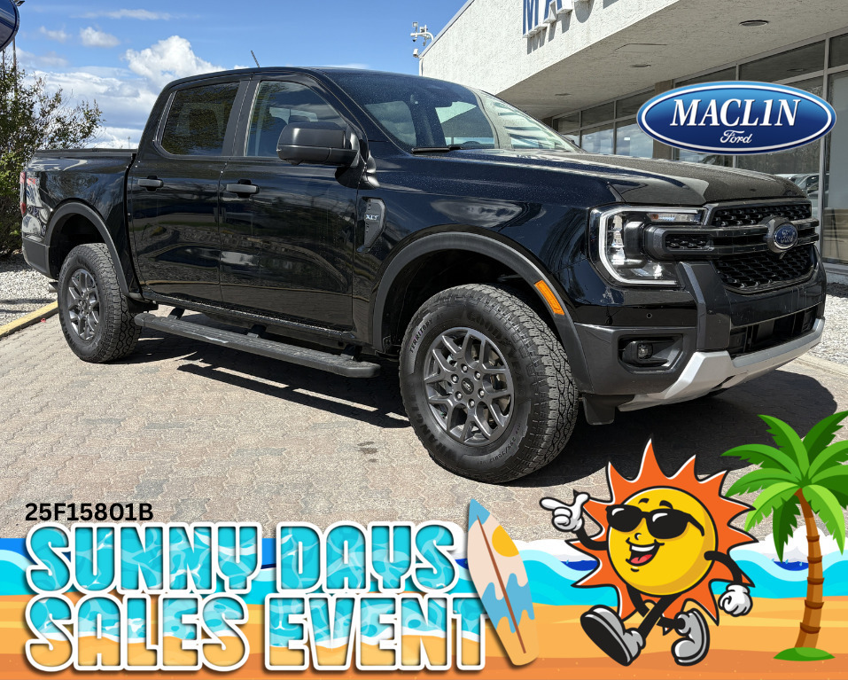 Black 2025 Ford Ranger XLT SuperCrew 4WD Pickup Truck Four-Wheel Drive Automatic