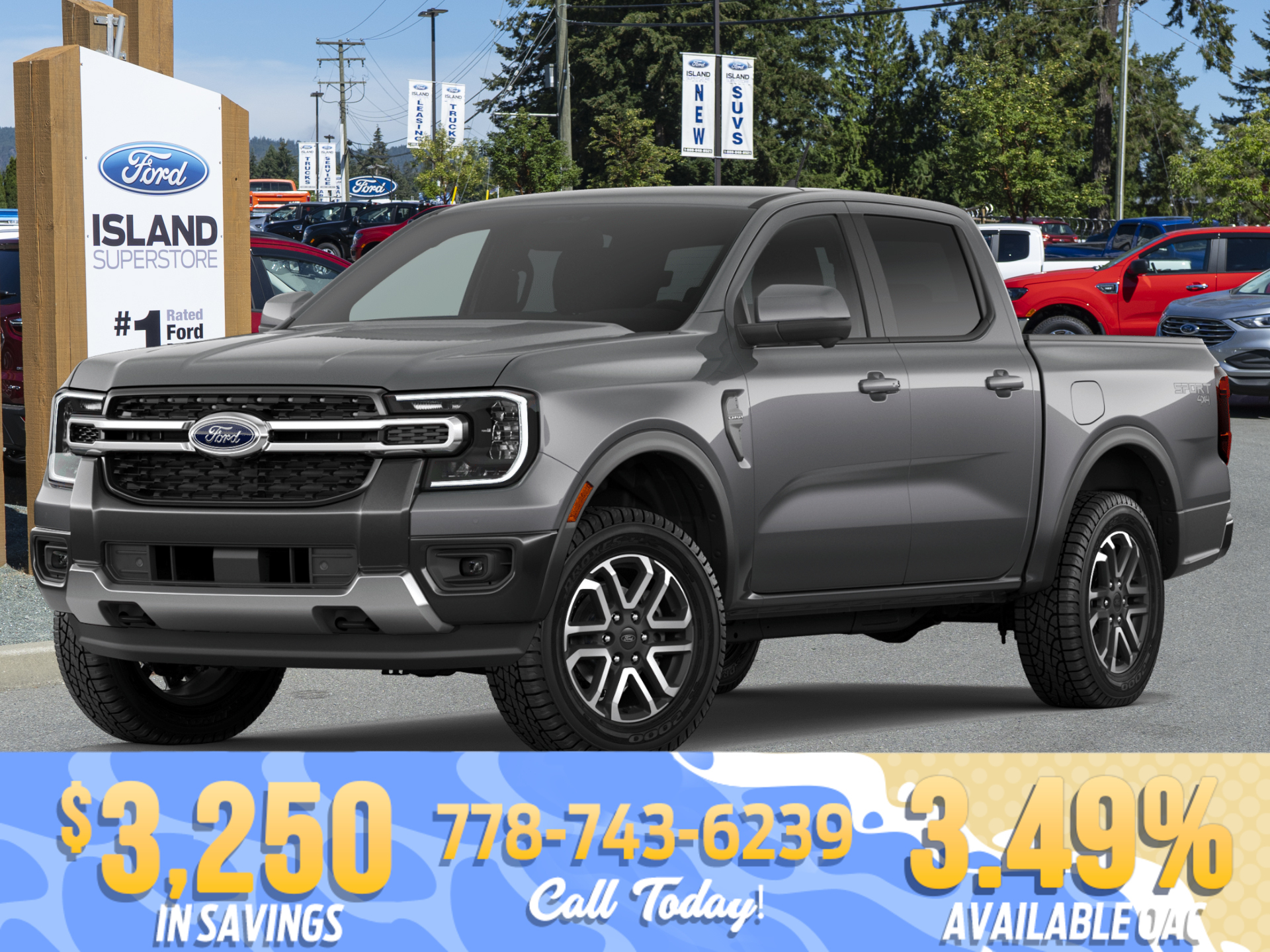 Gray 2026 Ford Ranger Lariat SuperCrew 4WD Pickup Truck Four-Wheel Drive Automatic