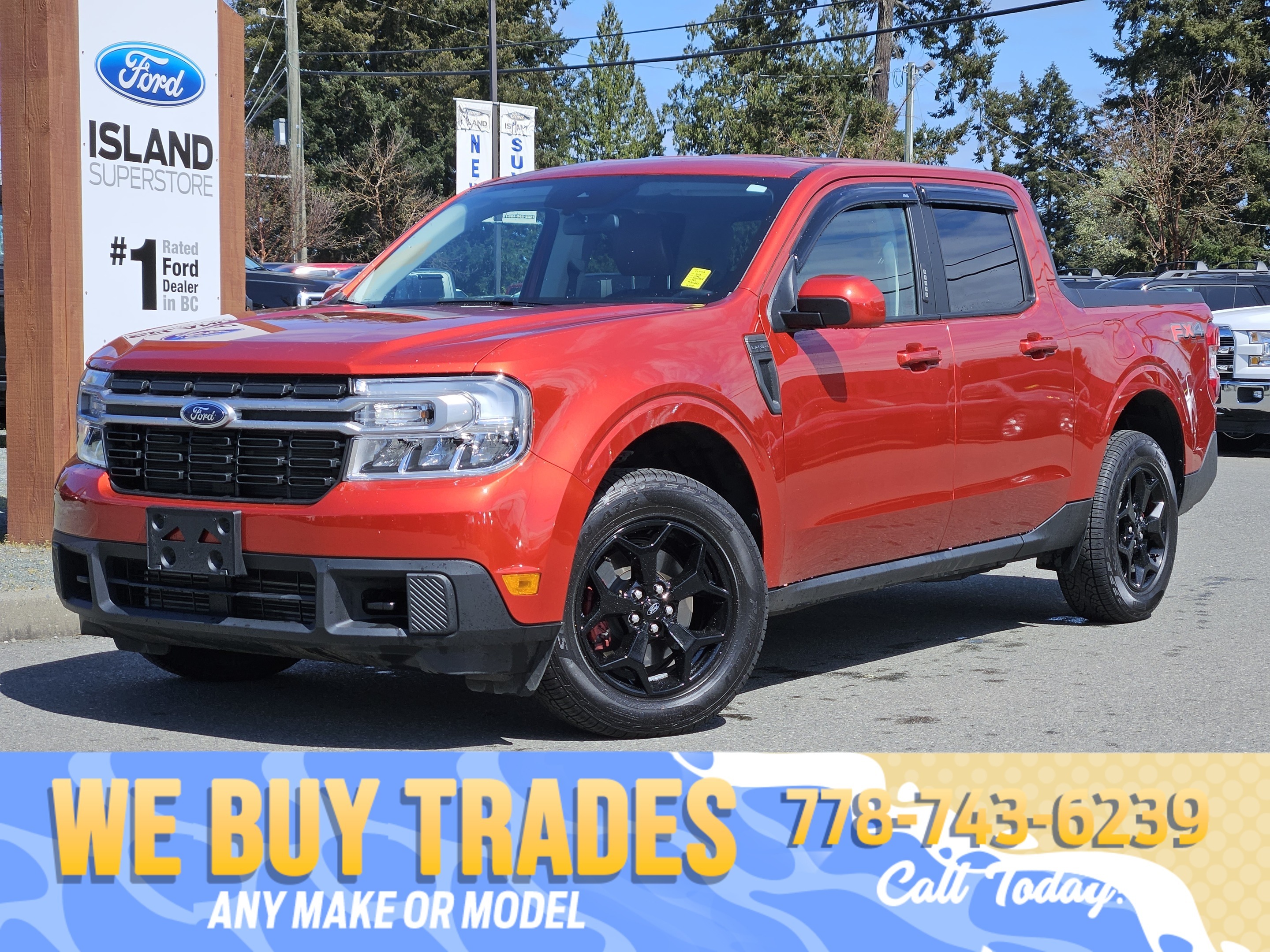 Red 2023 Ford Maverick Lariat SuperCrew AWD Pickup Truck All-Wheel Drive Automatic