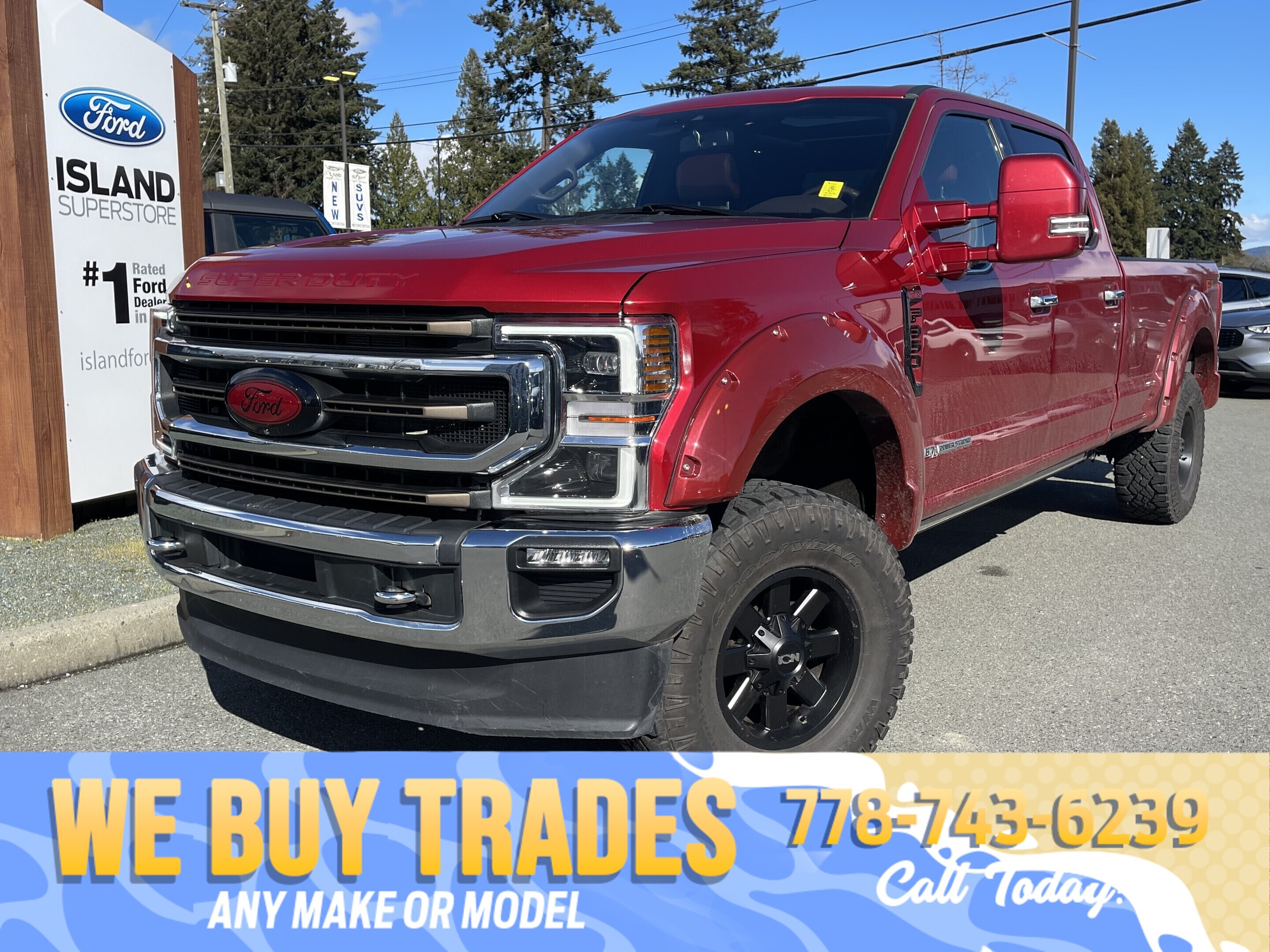 Red 2021 Ford F-350 Super Duty King Ranch Crew Cab 4WD Pickup Truck Four-Wheel Drive Automatic