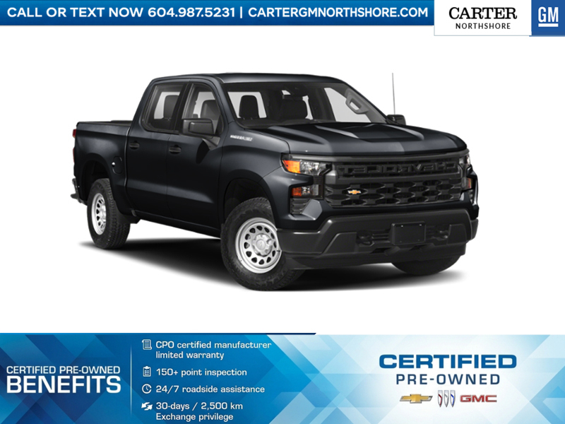 Black 2022 Chevrolet Silverado 1500 Custom Trail Boss Crew Cab 4WD Pickup Truck Four-Wheel Drive 8-Speed Automatic