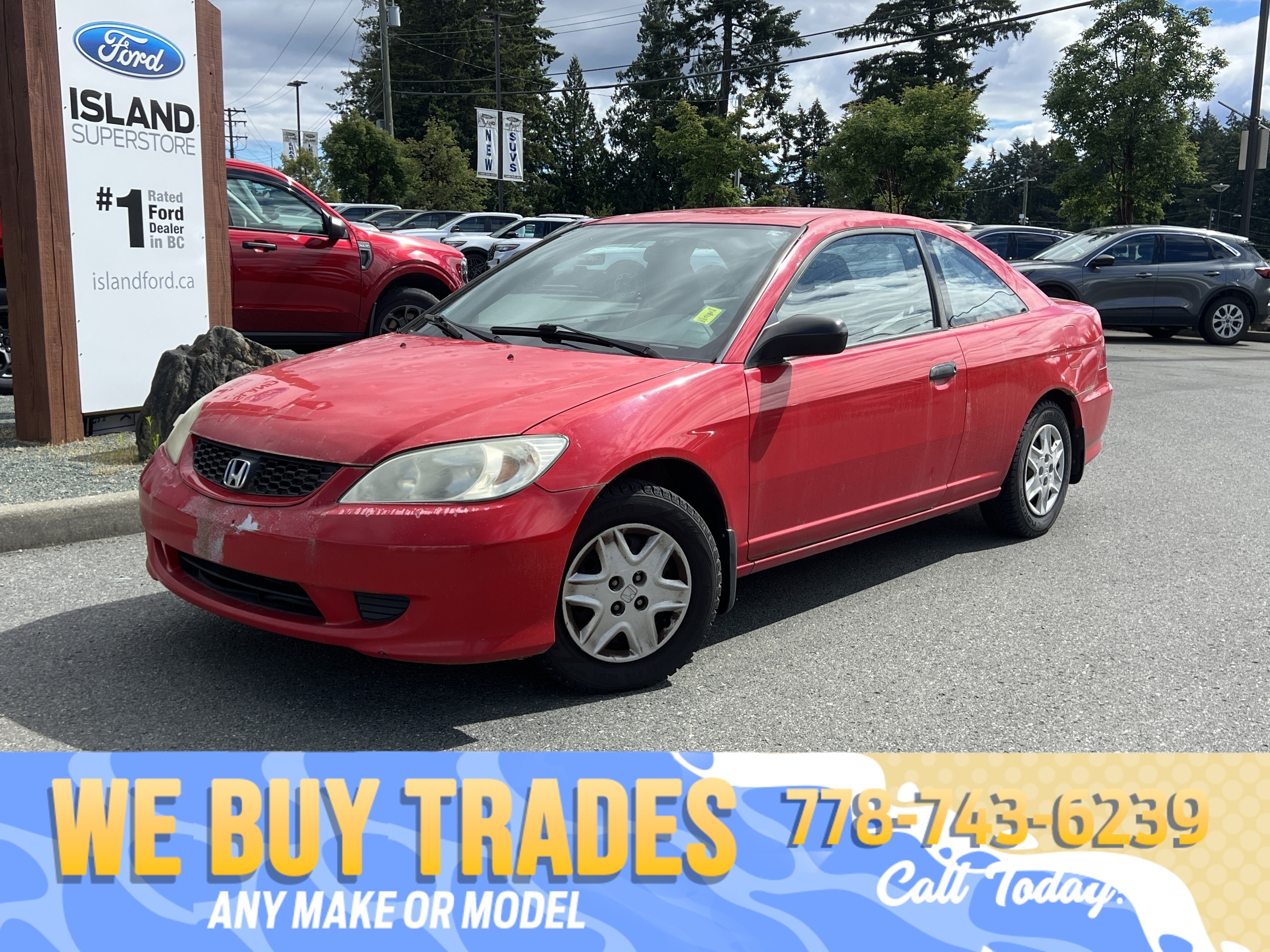 Red 2004 Honda Civic Coupe DX Coupe Automatic