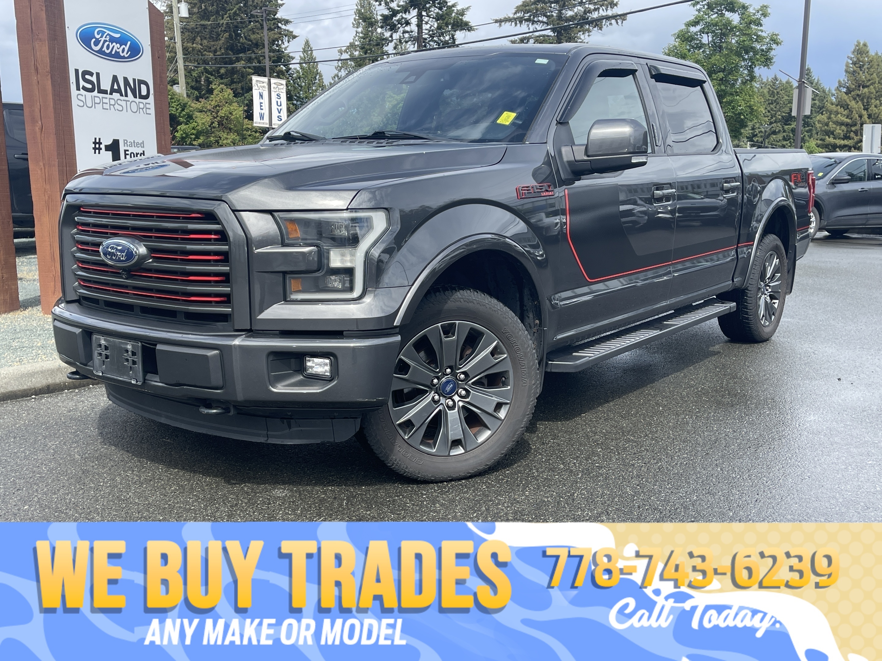 Gray 2016 Ford F-150 Lariat SuperCrew 4WD Pickup Truck Four-Wheel Drive Automatic