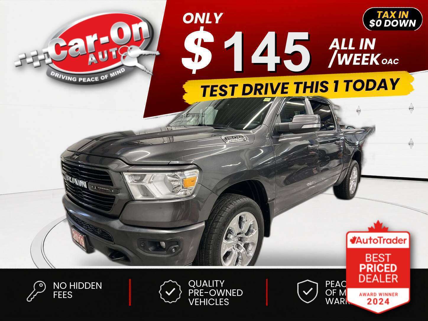 Gray 2019 RAM 1500 Big Horn Crew Cab 4WD Pickup Truck Four-Wheel Drive Automatic