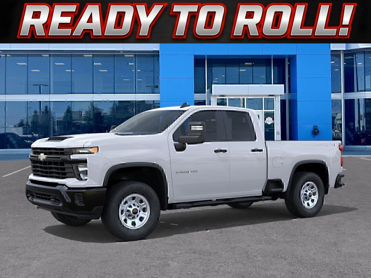 White 2025 Chevrolet Silverado 2500HD Work Truck Double Cab 4WD Pickup Truck Four-Wheel Drive Automatic