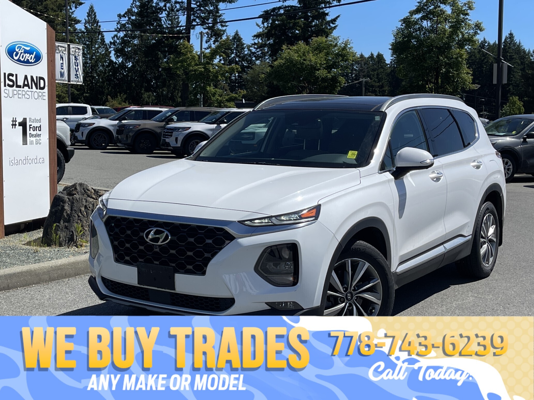 White 2019 Hyundai Santa Fe 2.0T Luxury AWD with Dark Chrome Accent SUV / Crossover Automatic