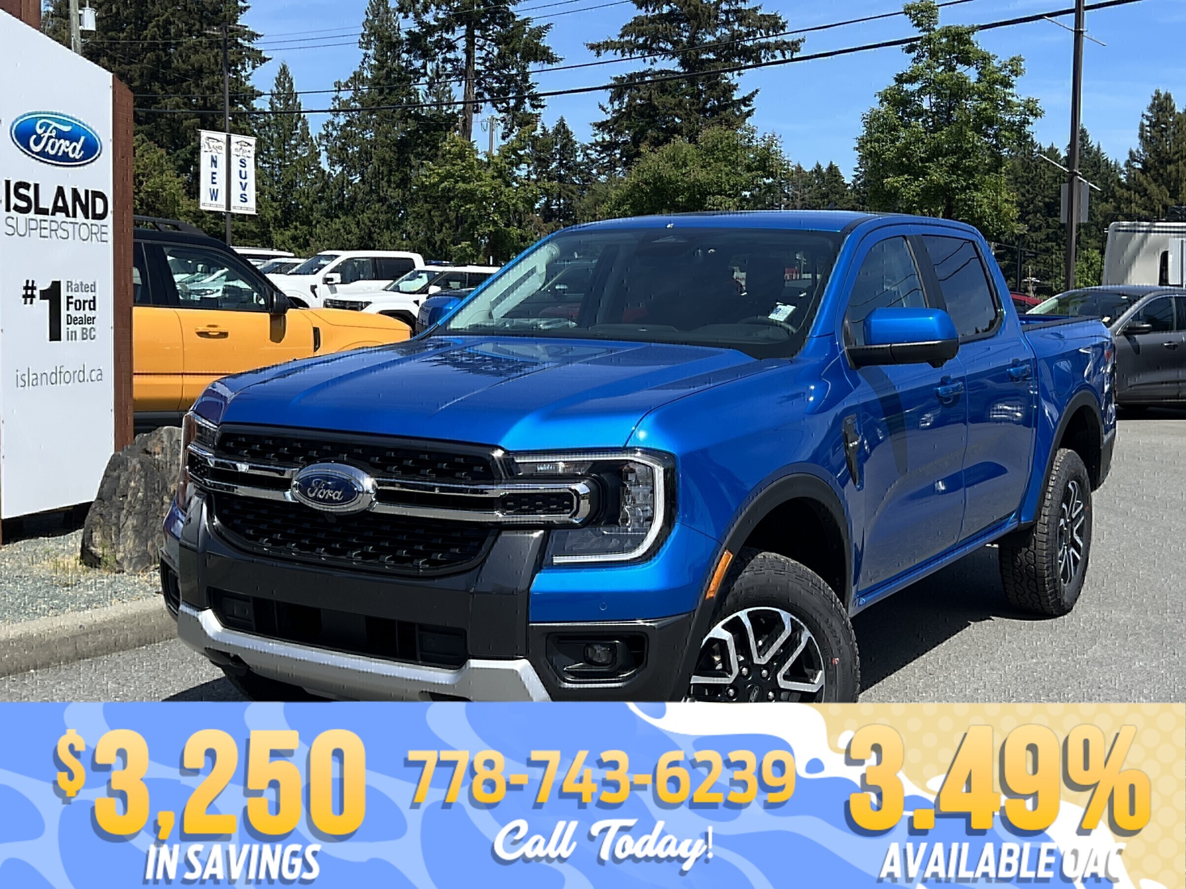 Blue 2026 Ford Ranger Lariat SuperCrew 4WD Pickup Truck Four-Wheel Drive Automatic