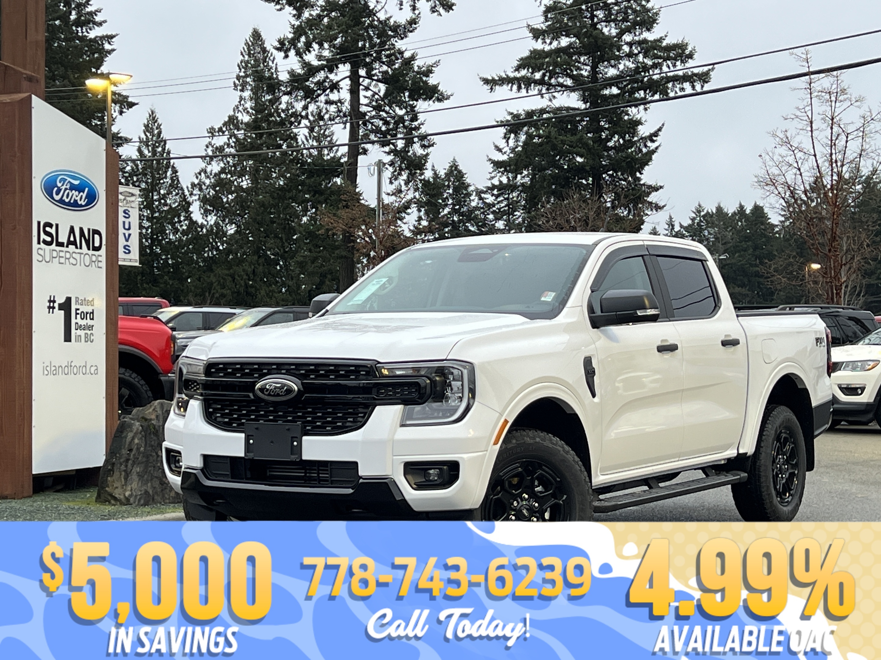 White 2025 Ford Ranger XLT SuperCrew 4WD Pickup Truck Four-Wheel Drive Automatic
