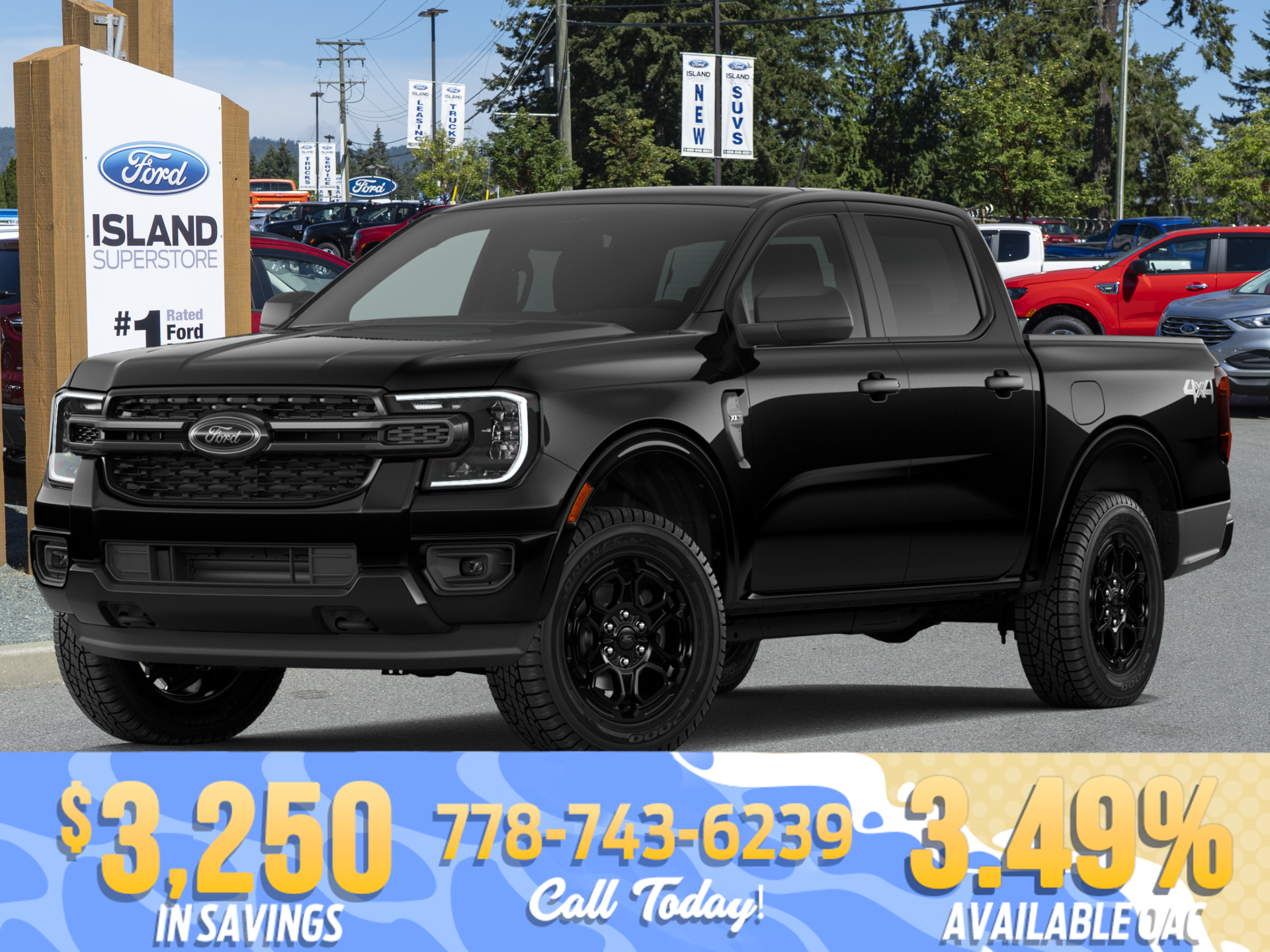 Black 2026 Ford Ranger XLT SuperCrew 4WD Pickup Truck Four-Wheel Drive Automatic