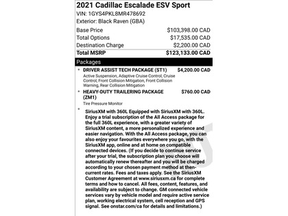 used 2021 Cadillac Escalade car, priced at $86,900
