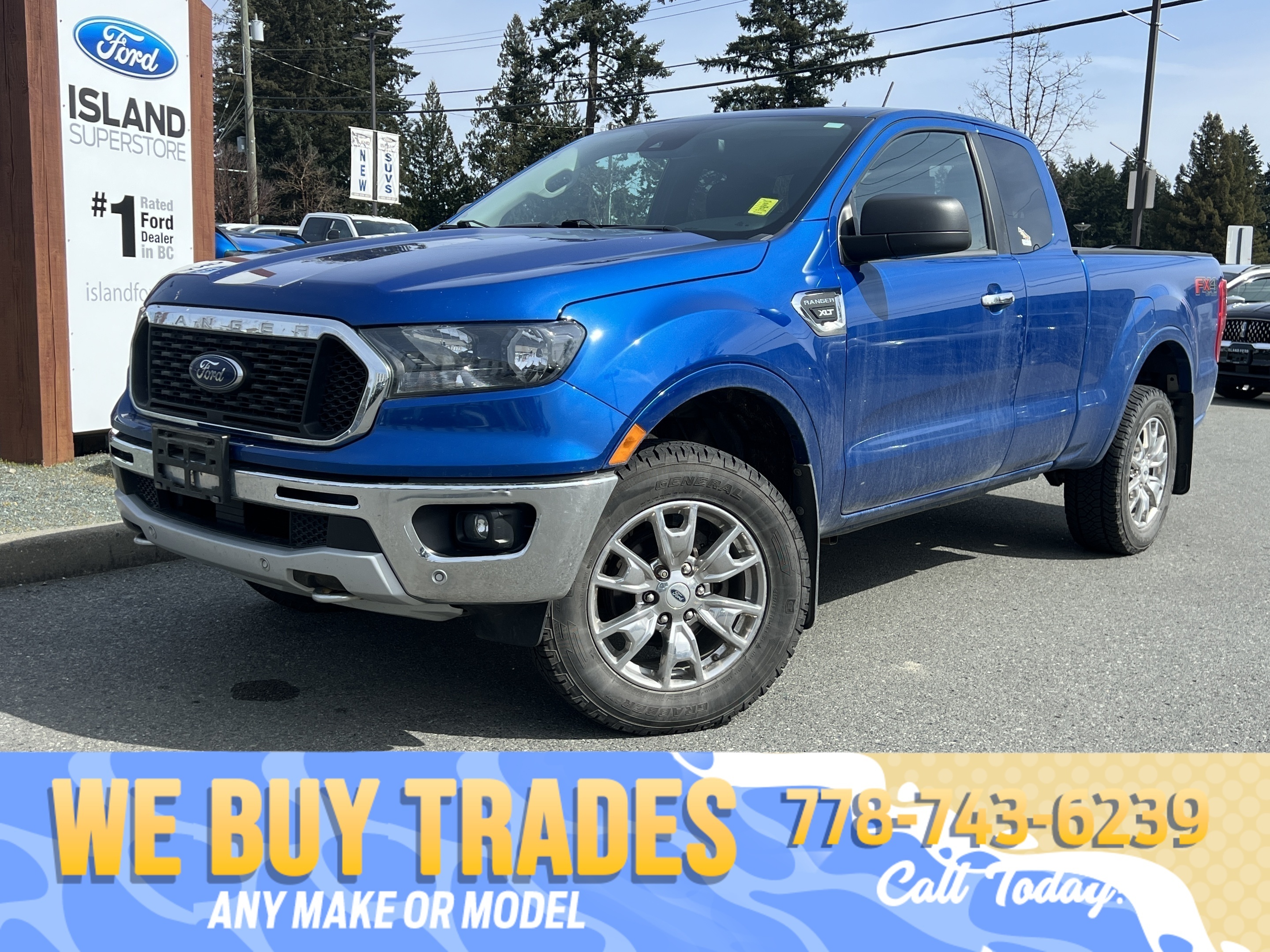 Blue 2019 Ford Ranger Pickup Truck Four-Wheel Drive Automatic