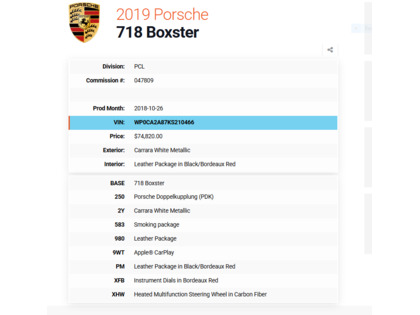 used 2019 Porsche 718 Boxster car, priced at $73,900